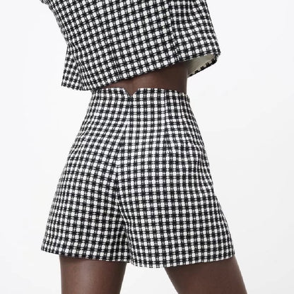 High Waist Plaid Casual Shorts
