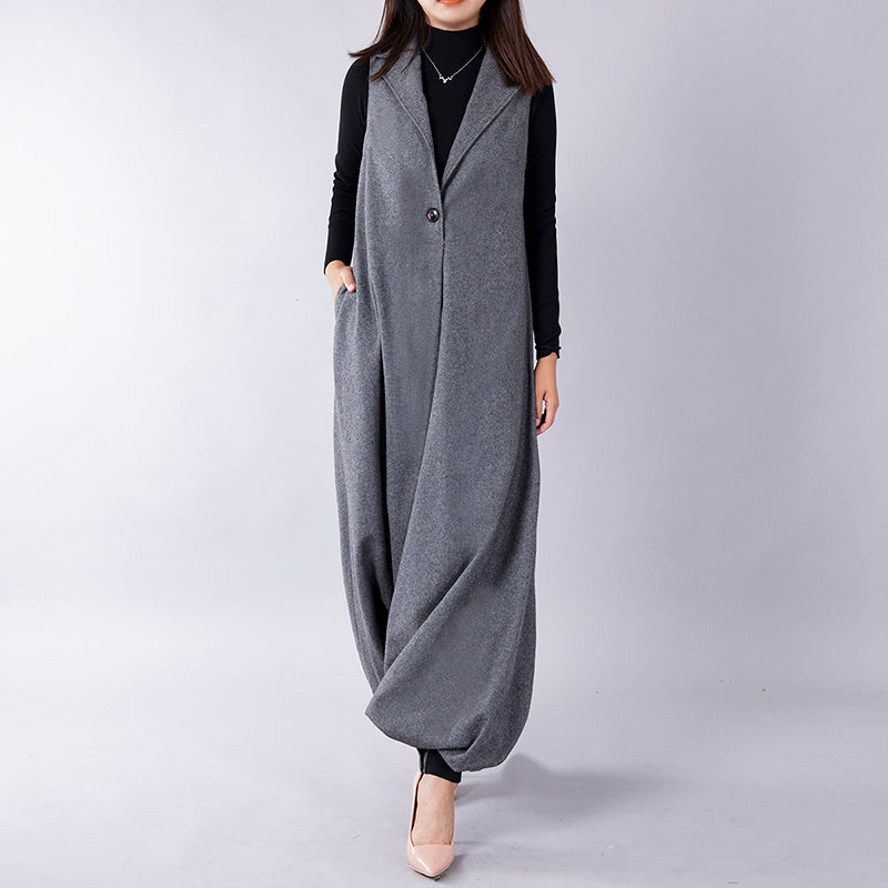 Wool Overalls Large Size Loose Tweed Jumpsuit