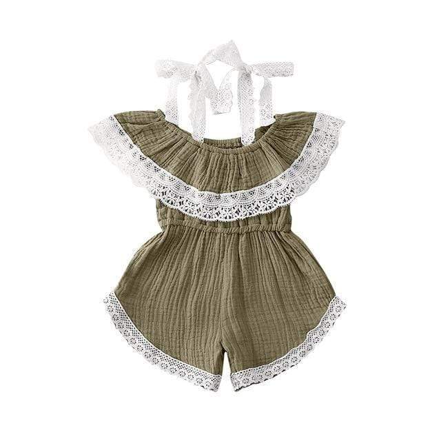 Girls' Sling Jumpsuit Ins Solid Color Lace One-shoulder Jumpsuit