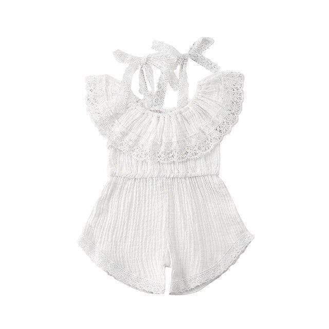 Girls' Sling Jumpsuit Ins Solid Color Lace One-shoulder Jumpsuit