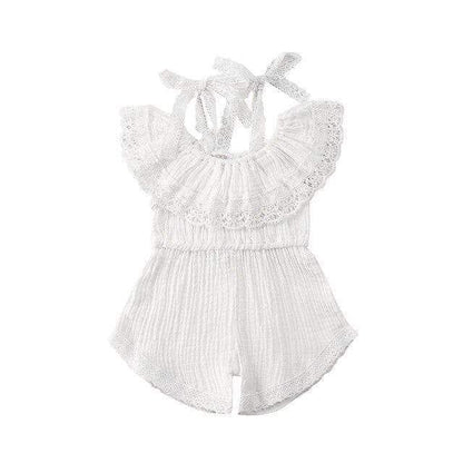 Girls' Sling Jumpsuit Ins Solid Color Lace One-shoulder Jumpsuit