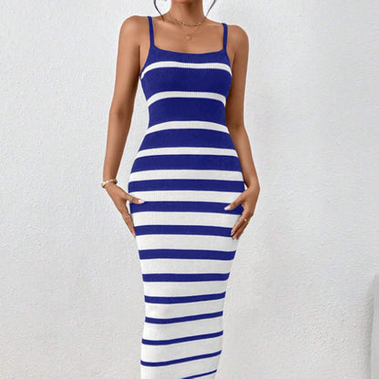 Women's Sexy Hot Girl Striped Spaghetti Straps Hip Dress