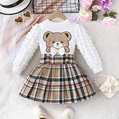 Autumn Bear Top Plaid Skirt