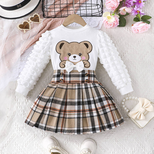 Autumn Bear Top Plaid Skirt
