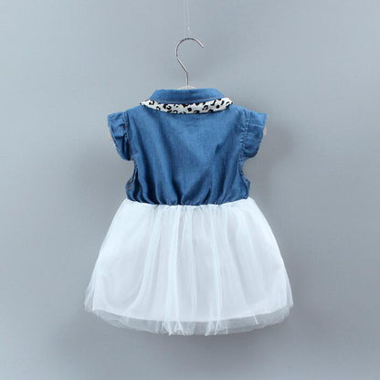 Denim stitching mesh princess dress