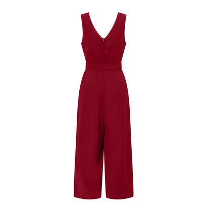 V-neck halter buttons with belt jumpsuit
