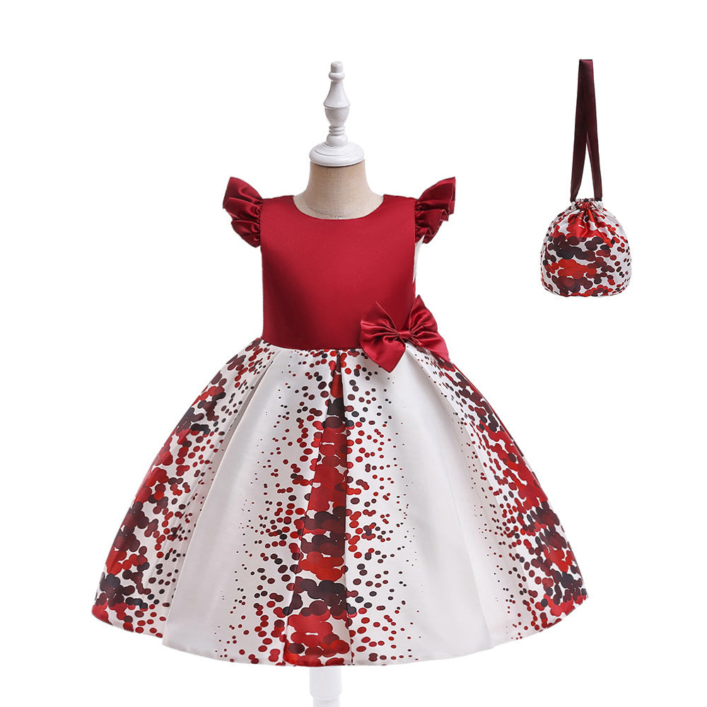 Girls' Fashion Casual Flounced Sleeve Polka Dot Printed Dress