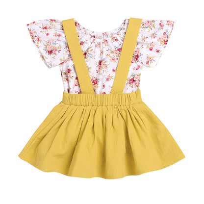 Girls flower strap dress two-piece suit