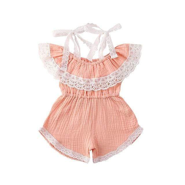 Girls' Sling Jumpsuit Ins Solid Color Lace One-shoulder Jumpsuit