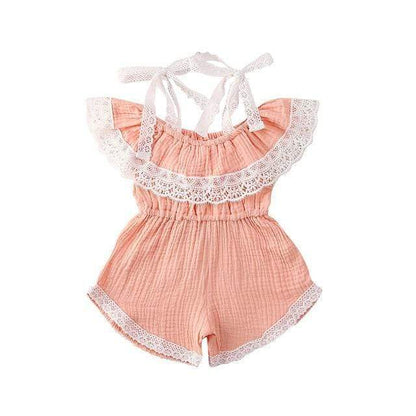 Girls' Sling Jumpsuit Ins Solid Color Lace One-shoulder Jumpsuit