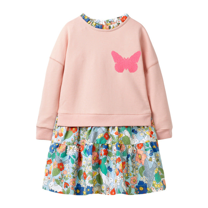 Striped long-sleeved children's skirt dress