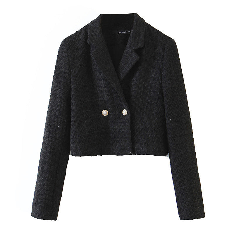 Autumn new loose small fragrance short coat autumn and winter pearl woolen suit