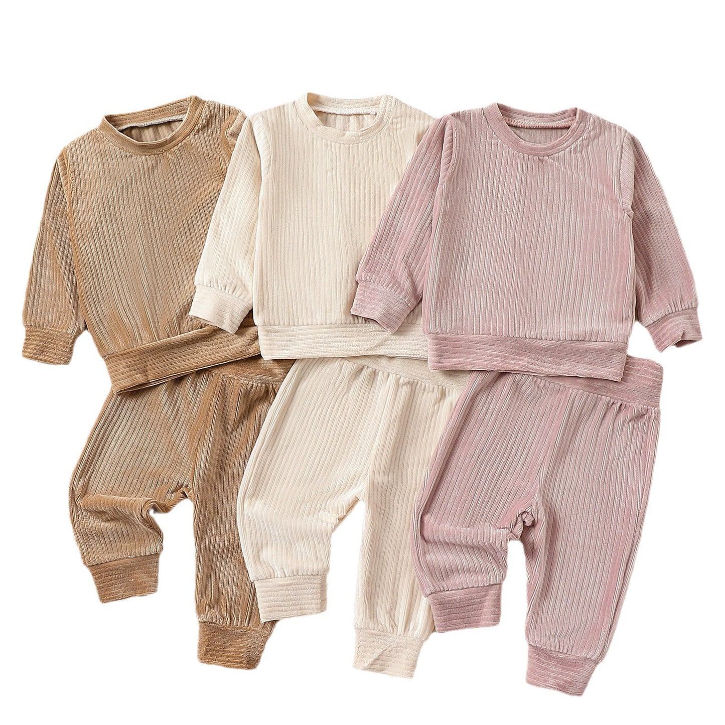 Cross-border New Arrival Infant Trousers Solid Color Rib Fabric Suit