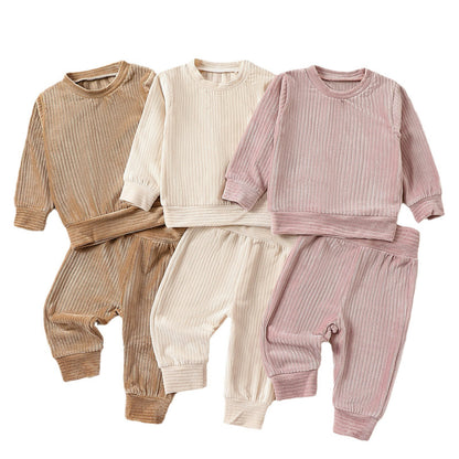 Cross-border New Arrival Infant Trousers Solid Color Rib Fabric Suit