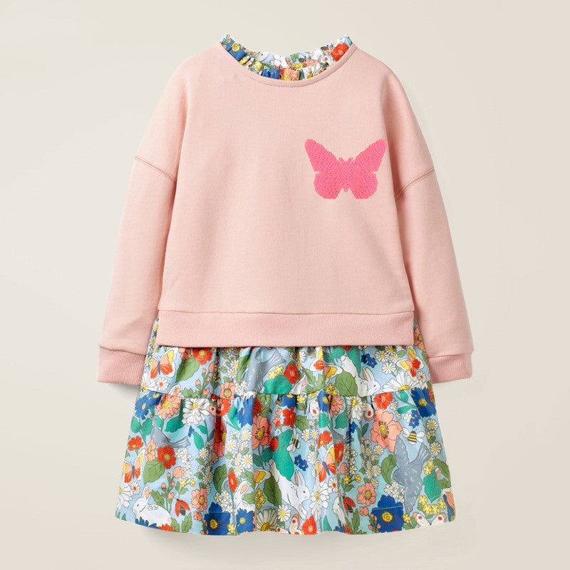 Striped long-sleeved children's skirt dress