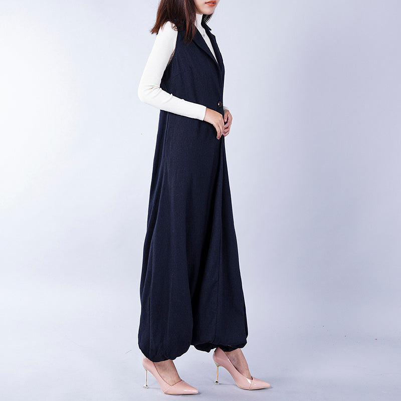 Wool Overalls Large Size Loose Tweed Jumpsuit