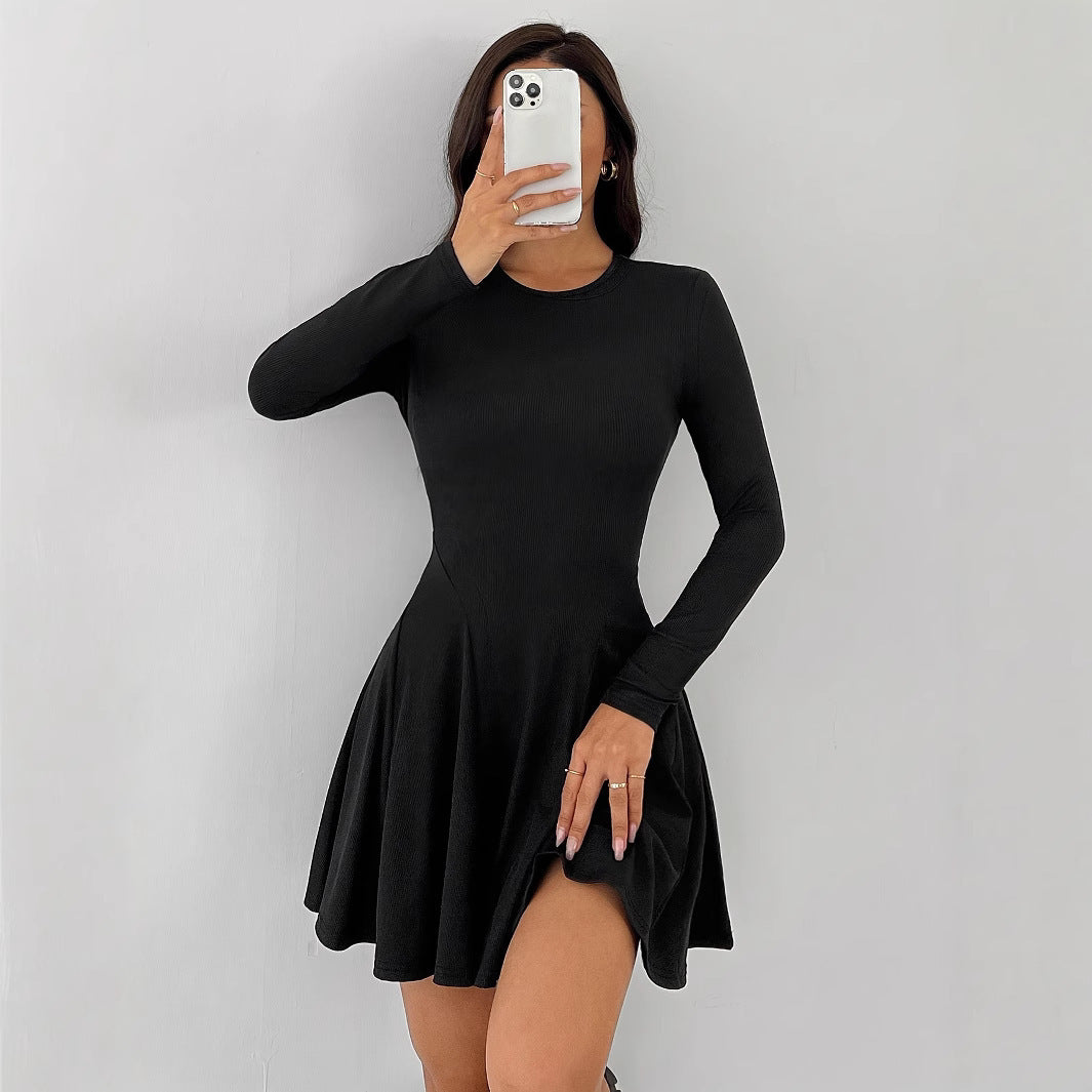Fashion Solid Color Rib Fabric Dress For Women
