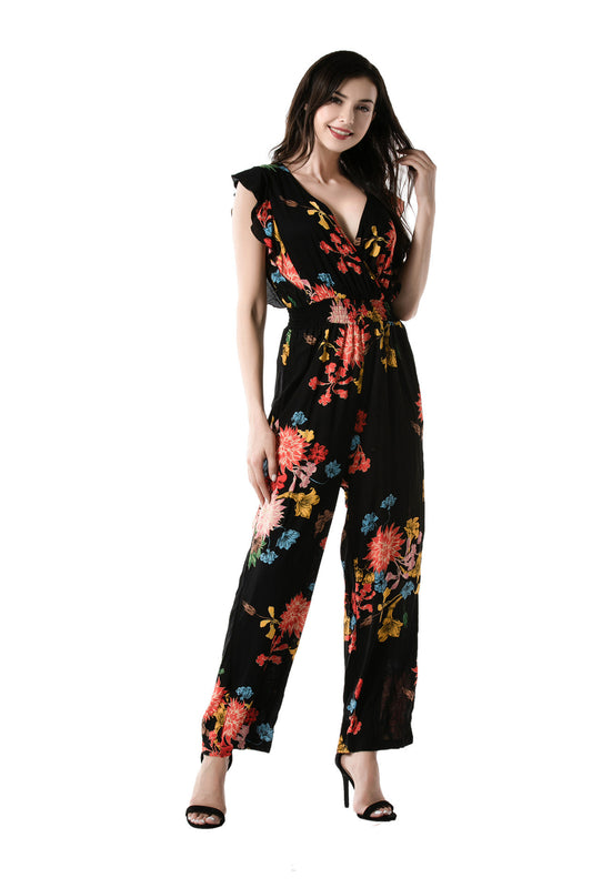 Foliated Slim Floral Print Jumpsuit