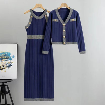 French Style Temperament Socialite High Waist Fashion Two-piece Set Sweater Female