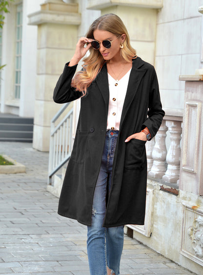 Autumn and winter European station woolen woolen lapel long coat