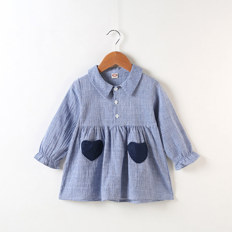 Lapel long sleeve girls shirt dress