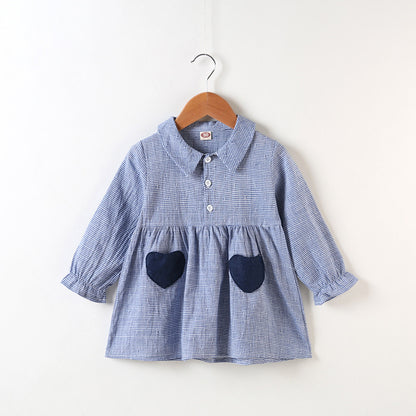 Lapel long sleeve girls shirt dress