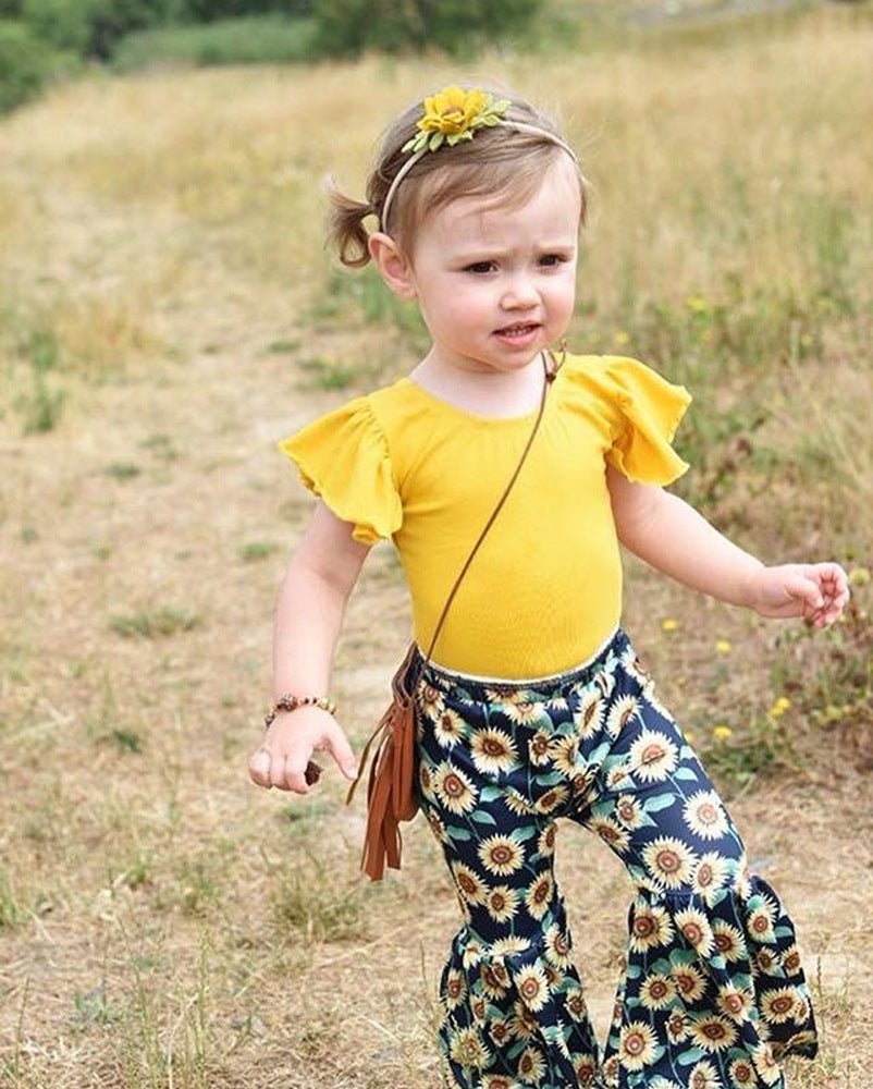 Two-piece chrysanthemum bell bottom pants