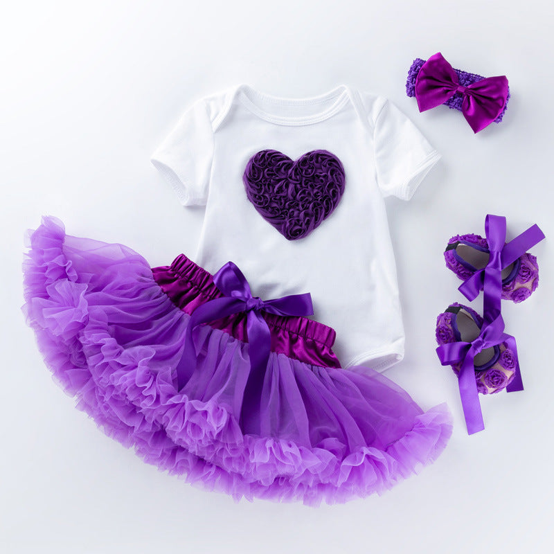Cartoon romper solid color tutu skirt suit