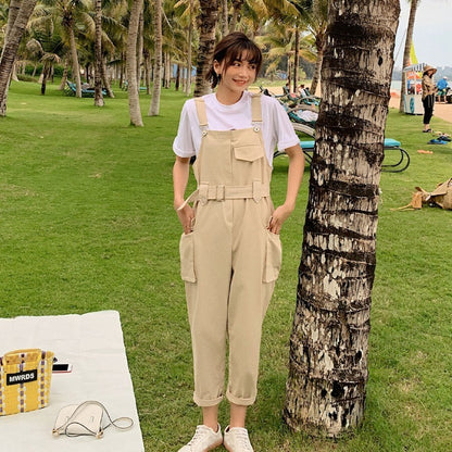 Nine points Korean apricot overalls