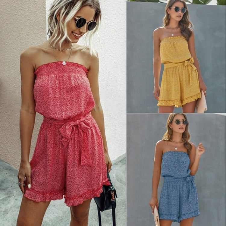 Floral color shoulder multi-color belt jumpsuit