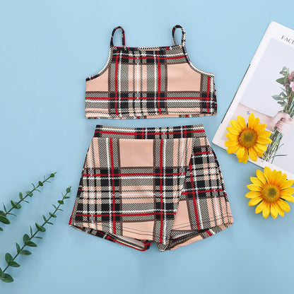 Check Sling Crop Top Shorts Girls Outfit