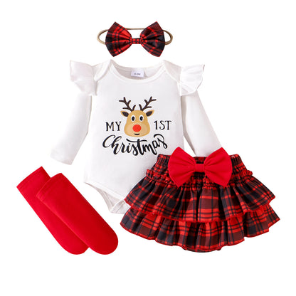 Autumn And Winter Infant Sunken Stripe Long Sleeve Letter Printed Two-piece Suit