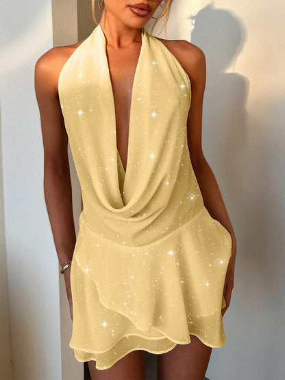 Women's Halter Solid Color Skirt Dress