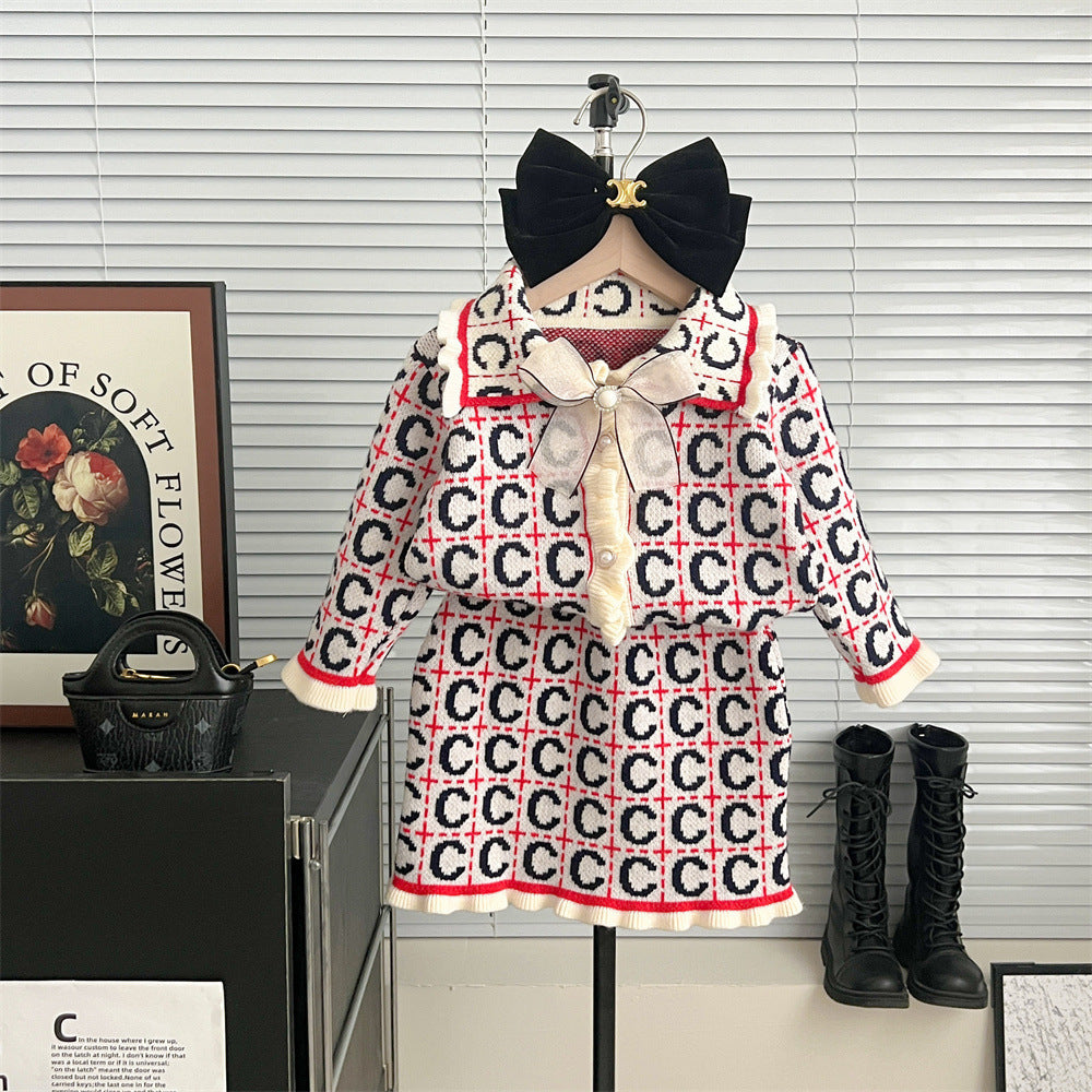 Kids' Sweater Suit Knitted Cardigan Two-piece Set