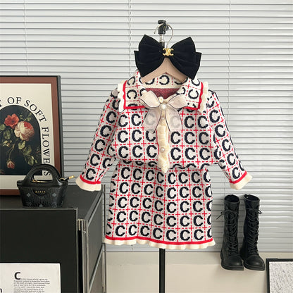 Kids' Sweater Suit Knitted Cardigan Two-piece Set