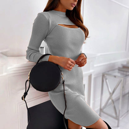 Chest Cutout Long Sleeve European And American Slim Dress