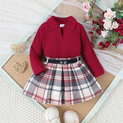 Autumn And Winter Girls Suit Medium And Small Long Sleeve Pleated Skirt
