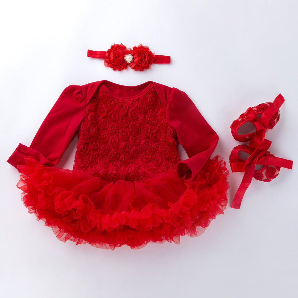 Long sleeve solid color composite rose dress