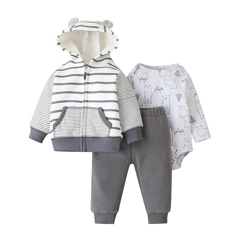 Autumn and Winter Baby Cartoon Three-Piece Suit