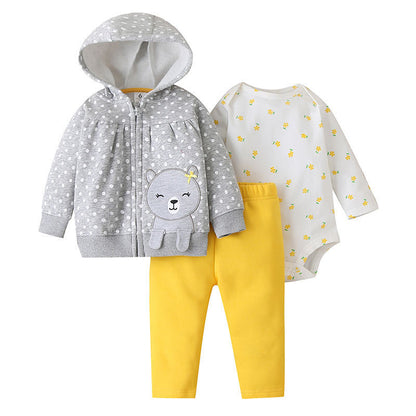 Autumn and Winter Baby Cartoon Three-Piece Suit