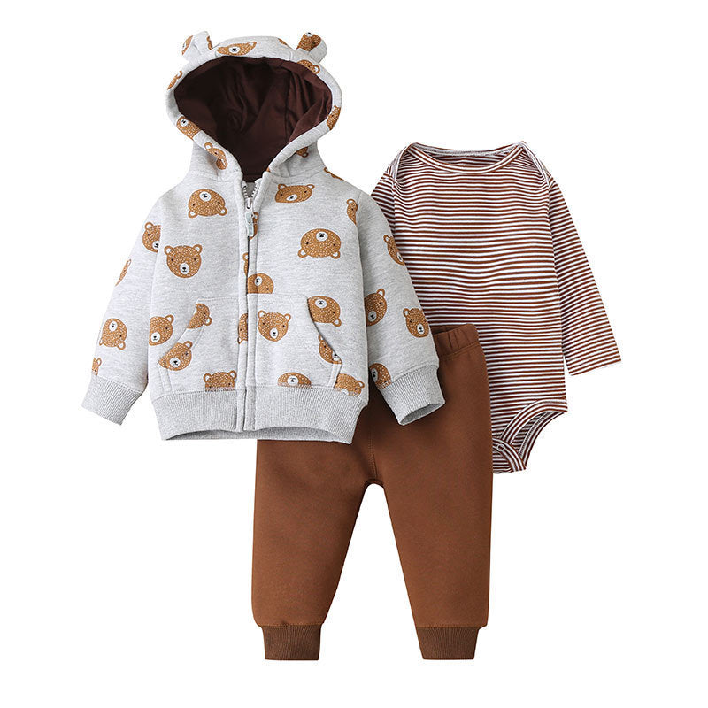 Autumn and Winter Baby Cartoon Three-Piece Suit