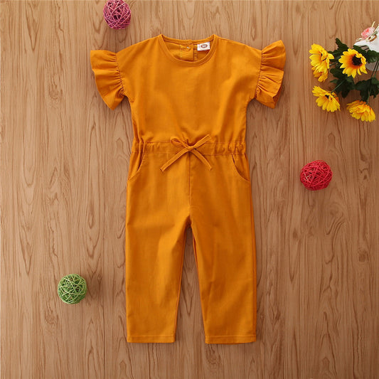 All-Match Yellow Flying Sleeves Waist Jumpsuit