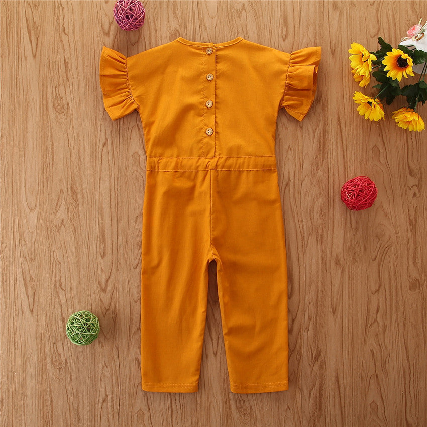All-Match Yellow Flying Sleeves Waist Jumpsuit