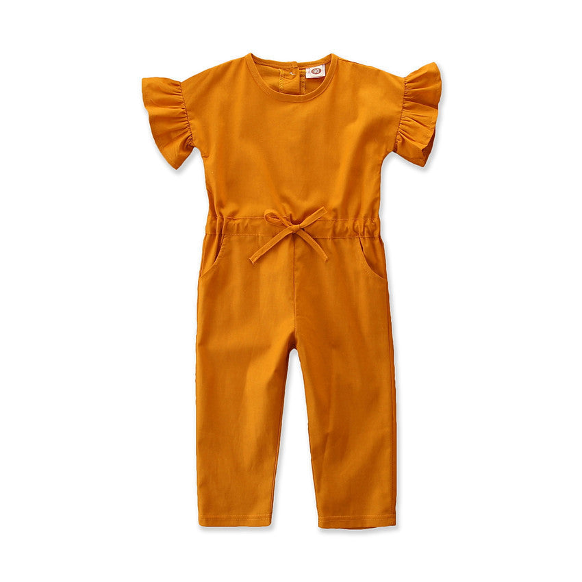 All-Match Yellow Flying Sleeves Waist Jumpsuit