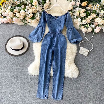 Sexy One-Line Neck Strapless Puff Sleeve Jumpsuit Women