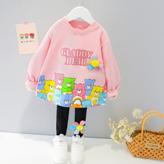 Children's Pants Suit Girls Cartoon Sweater Two-Piece Baby Girl
