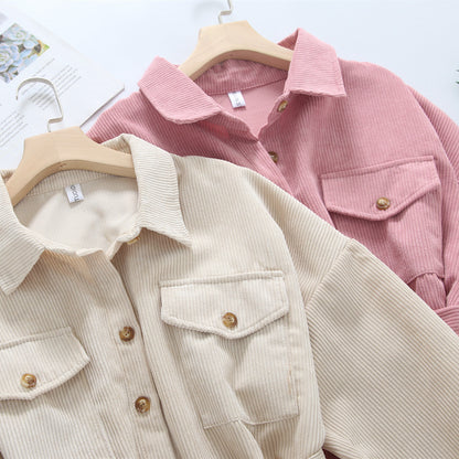 All-Match Mid-Length Corduroy Waist Shirt