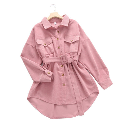 All-Match Mid-Length Corduroy Waist Shirt