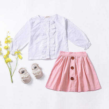 Two-Piece Long-Sleeved Lace Blouse Baby Girl Short Skirt