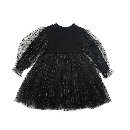 Girls Puff Sleeve Knitted Mesh Dress